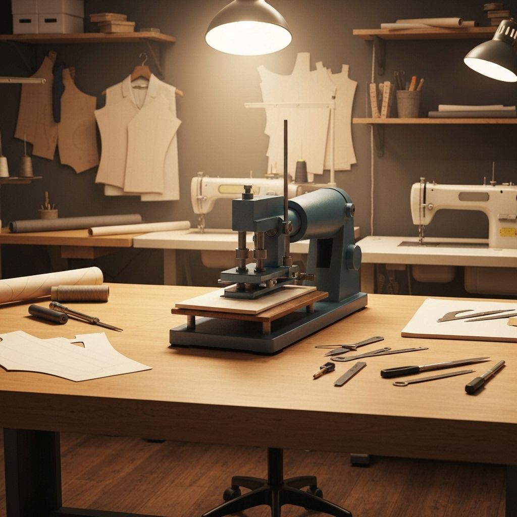 tailoring table with fusing press